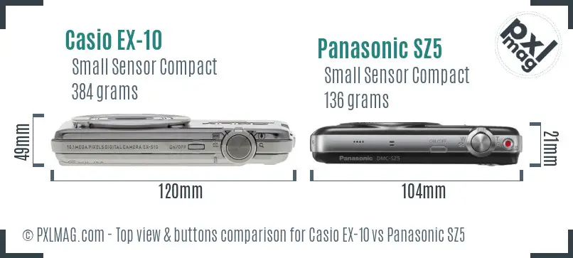 Casio EX-10 vs Panasonic SZ5 top view buttons comparison