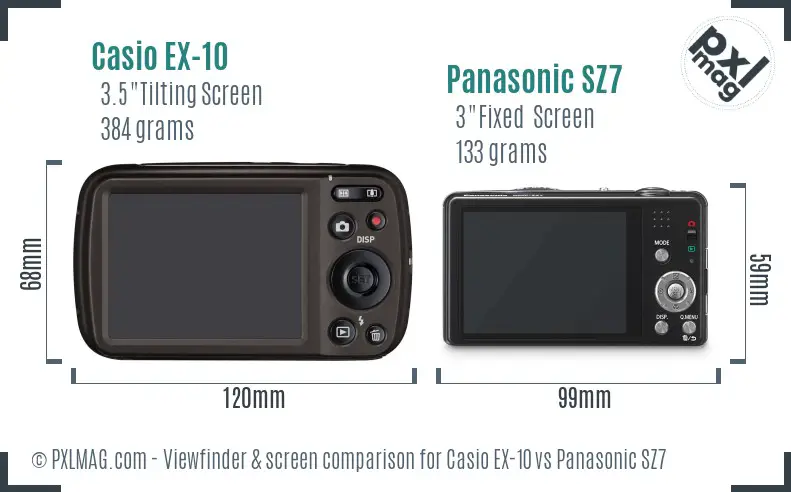 Casio EX-10 vs Panasonic SZ7 Screen and Viewfinder comparison