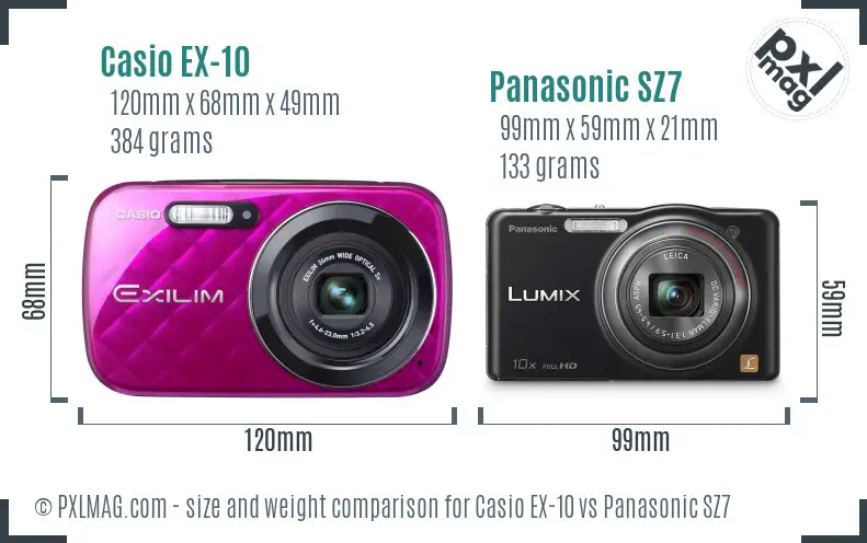 Casio EX-10 vs Panasonic SZ7 size comparison