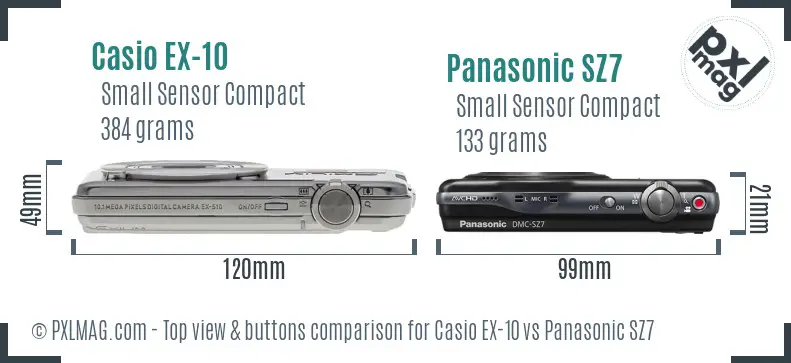 Casio EX-10 vs Panasonic SZ7 top view buttons comparison