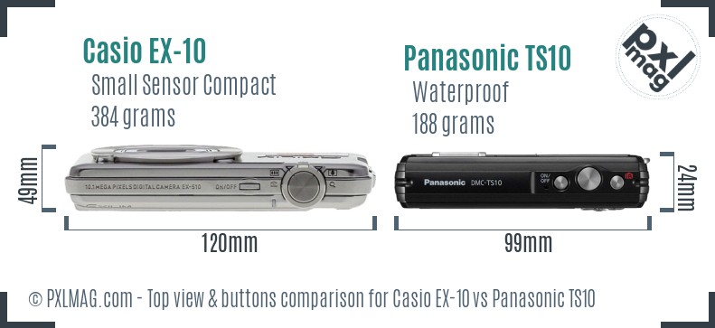Casio EX-10 vs Panasonic TS10 top view buttons comparison