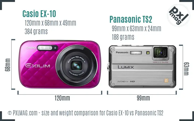 Casio EX-10 vs Panasonic TS2 size comparison