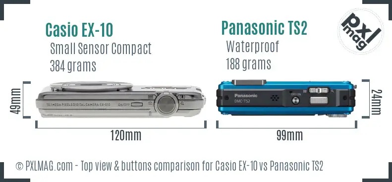 Casio EX-10 vs Panasonic TS2 top view buttons comparison