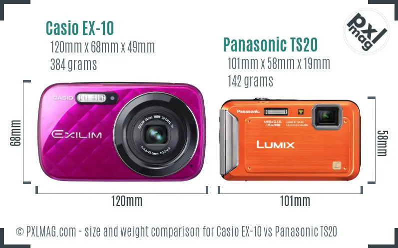 Casio EX-10 vs Panasonic TS20 size comparison