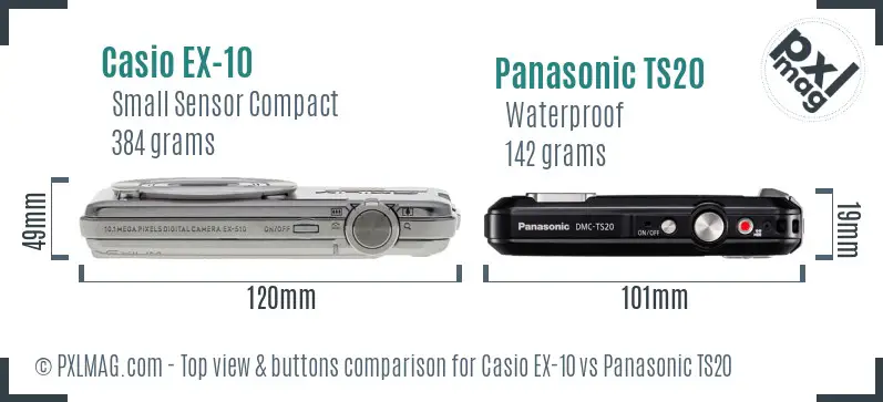 Casio EX-10 vs Panasonic TS20 top view buttons comparison