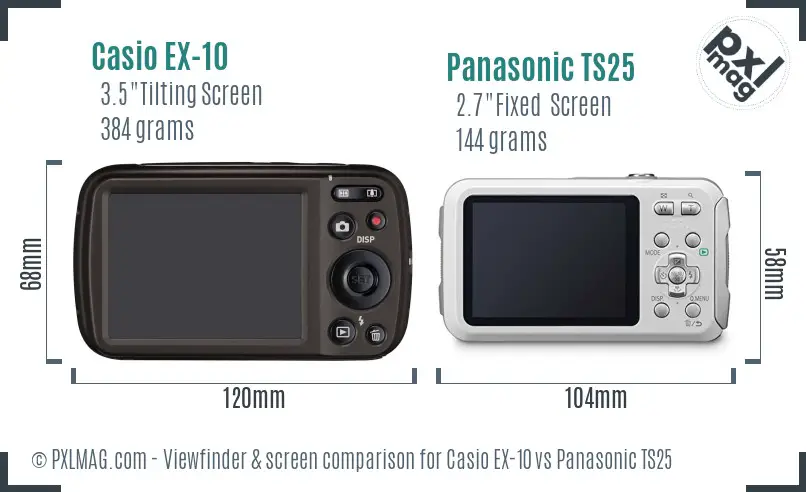 Casio EX-10 vs Panasonic TS25 Screen and Viewfinder comparison Casio EX-10 vs Panasonic TS25 Screen and Viewfinder comparison