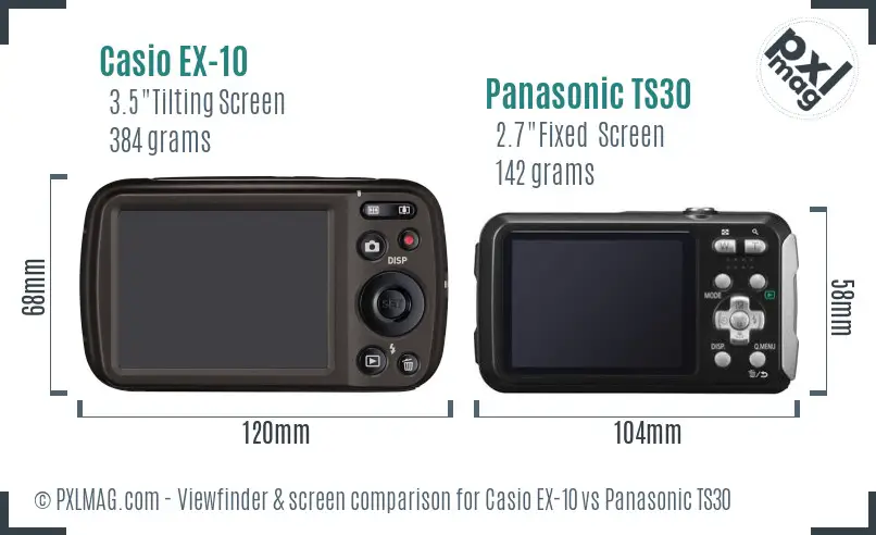 Casio EX-10 vs Panasonic TS30 Screen and Viewfinder comparison