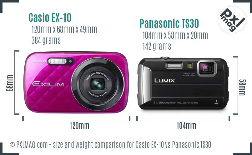 Casio EX-10 vs Panasonic TS30 size comparison