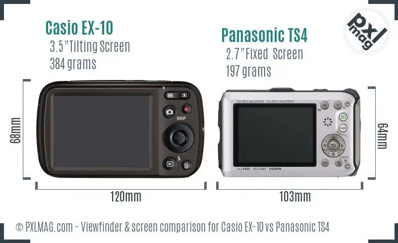 Casio EX-10 vs Panasonic TS4 Screen and Viewfinder comparison