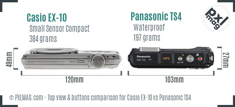 Casio EX-10 vs Panasonic TS4 top view buttons comparison