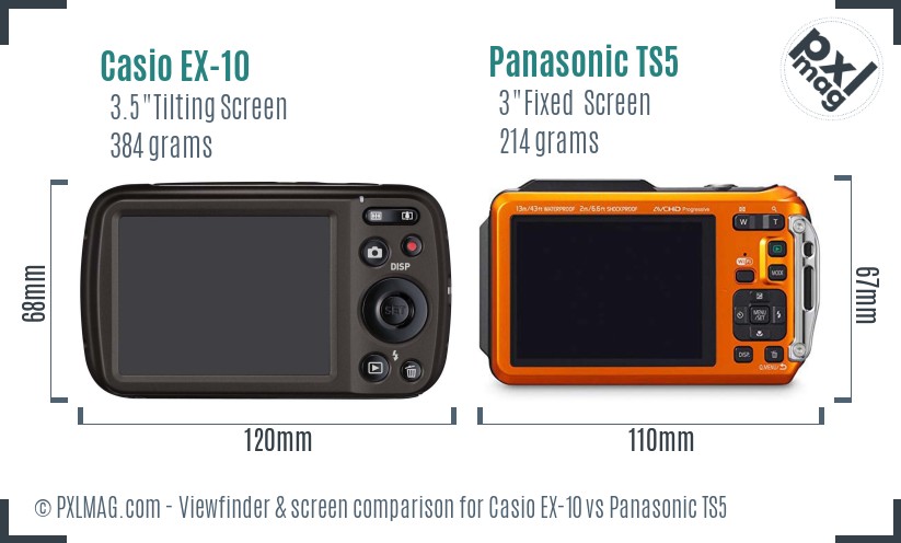 Casio EX-10 vs Panasonic TS5 Screen and Viewfinder comparison