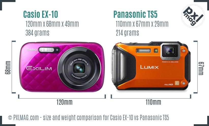 Casio EX-10 vs Panasonic TS5 size comparison