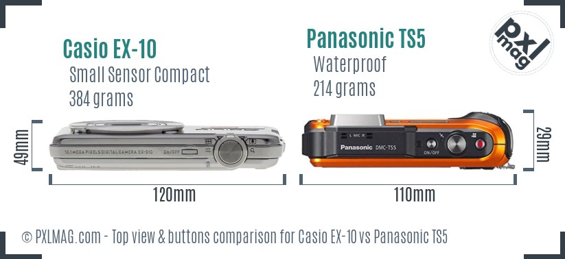 Casio EX-10 vs Panasonic TS5 top view buttons comparison