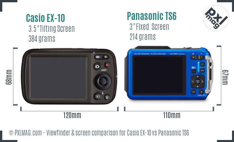 Casio EX-10 vs Panasonic TS6 Screen and Viewfinder comparison