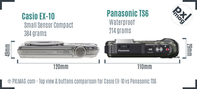 Casio EX-10 vs Panasonic TS6 top view buttons comparison