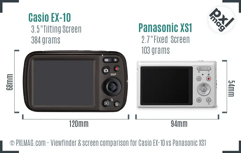 Casio EX-10 vs Panasonic XS1 Screen and Viewfinder comparison