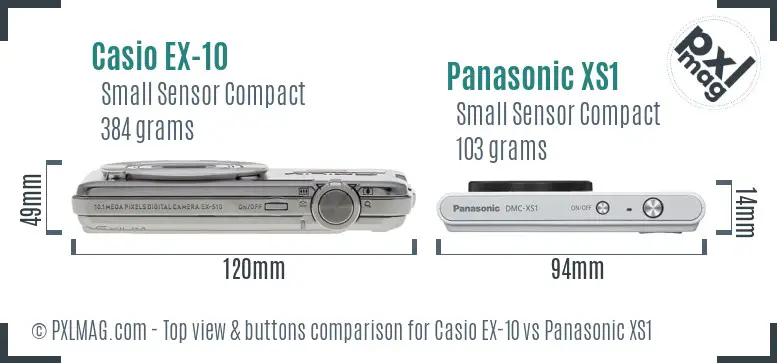Casio EX-10 vs Panasonic XS1 top view buttons comparison