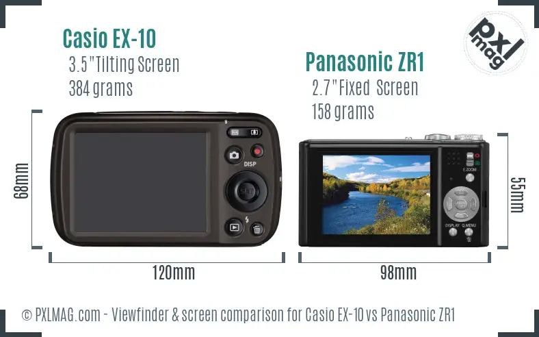 Casio EX-10 vs Panasonic ZR1 Screen and Viewfinder comparison