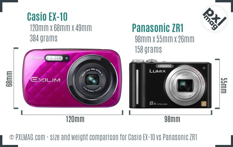 Casio EX-10 vs Panasonic ZR1 size comparison