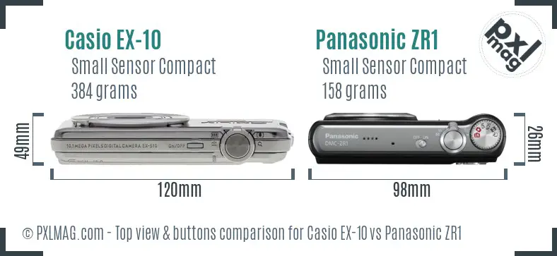 Casio EX-10 vs Panasonic ZR1 top view buttons comparison