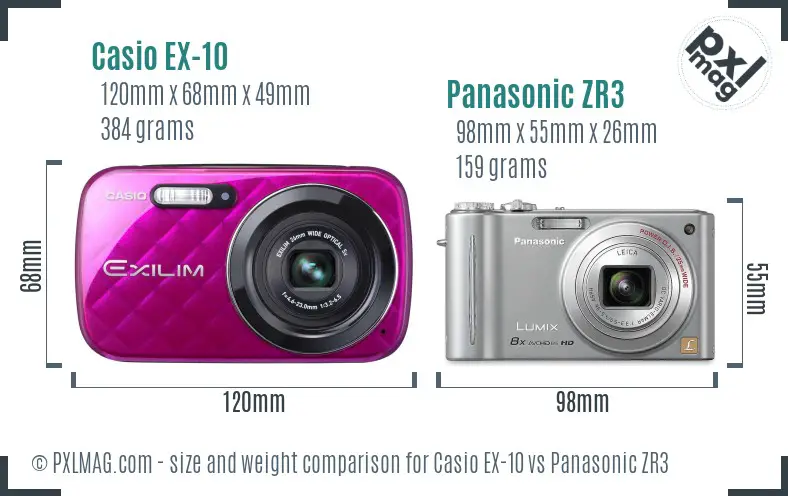 Casio EX-10 vs Panasonic ZR3 size comparison
