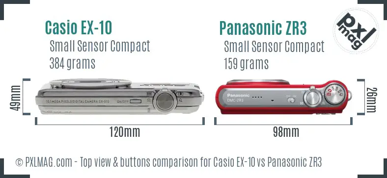 Casio EX-10 vs Panasonic ZR3 top view buttons comparison