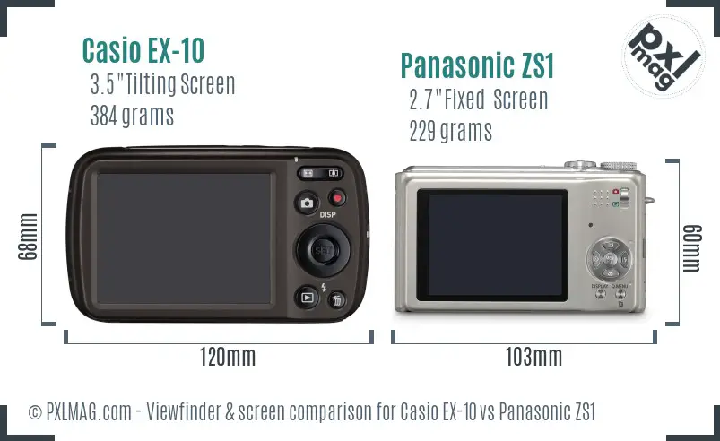 Casio EX-10 vs Panasonic ZS1 Screen and Viewfinder comparison