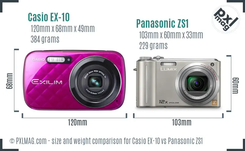 Casio EX-10 vs Panasonic ZS1 size comparison