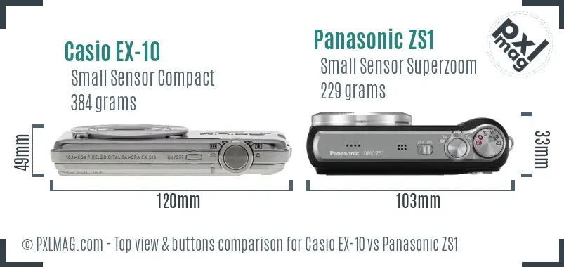 Casio EX-10 vs Panasonic ZS1 top view buttons comparison