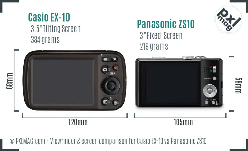 Casio EX-10 vs Panasonic ZS10 Screen and Viewfinder comparison