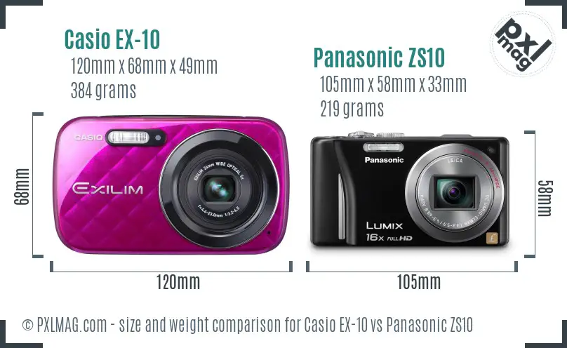 Casio EX-10 vs Panasonic ZS10 size comparison