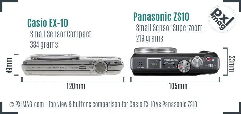 Casio EX-10 vs Panasonic ZS10 top view buttons comparison