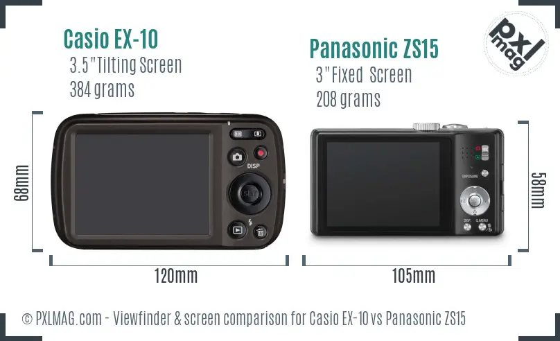 Casio EX-10 vs Panasonic ZS15 Screen and Viewfinder comparison