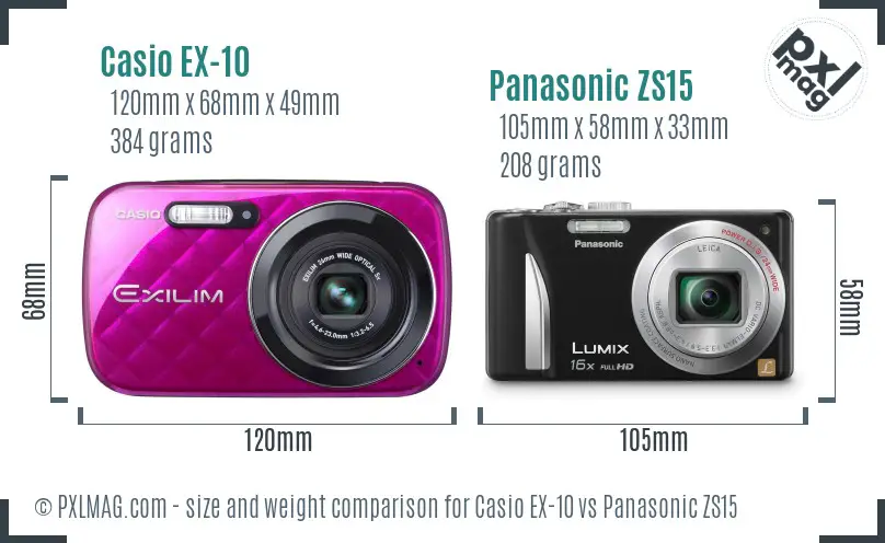 Casio EX-10 vs Panasonic ZS15 size comparison