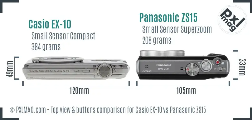 Casio EX-10 vs Panasonic ZS15 top view buttons comparison