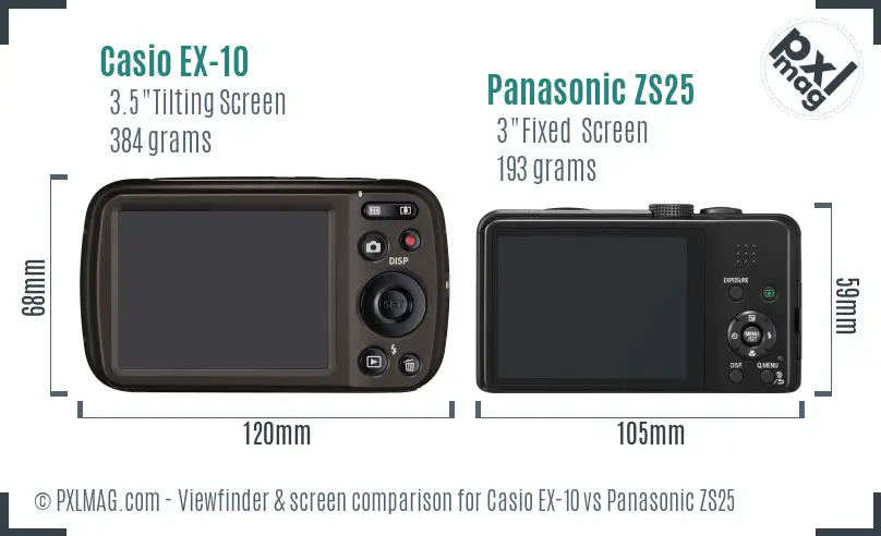 Casio EX-10 vs Panasonic ZS25 Screen and Viewfinder comparison
