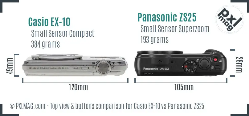 Casio EX-10 vs Panasonic ZS25 top view buttons comparison