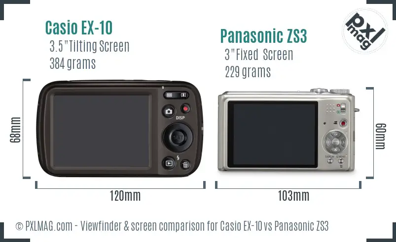 Casio EX-10 vs Panasonic ZS3 Screen and Viewfinder comparison Casio EX-10 vs Panasonic ZS3 Screen and Viewfinder comparison