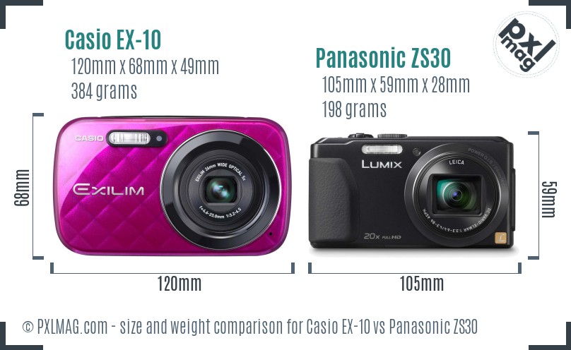 Casio EX-10 vs Panasonic ZS30 size comparison Casio EX-10 vs Panasonic ZS30 size comparison