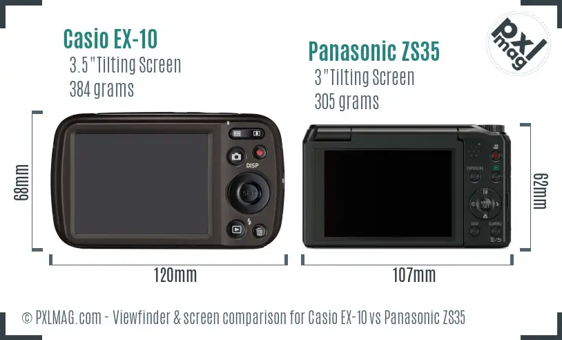 Casio EX-10 vs Panasonic ZS35 Screen and Viewfinder comparison