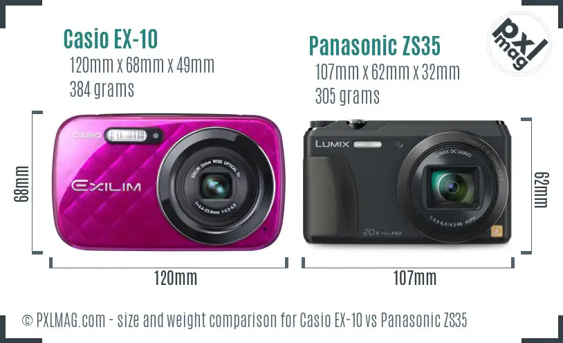 Casio EX-10 vs Panasonic ZS35 size comparison