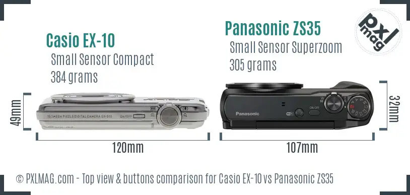 Casio EX-10 vs Panasonic ZS35 top view buttons comparison