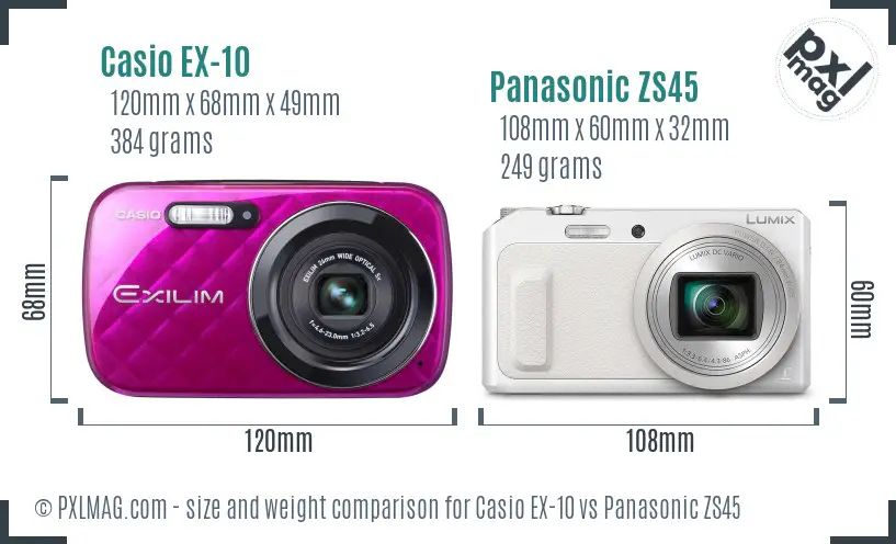 Casio EX-10 vs Panasonic ZS45 size comparison