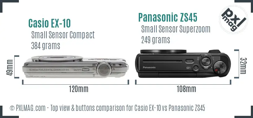 Casio EX-10 vs Panasonic ZS45 top view buttons comparison