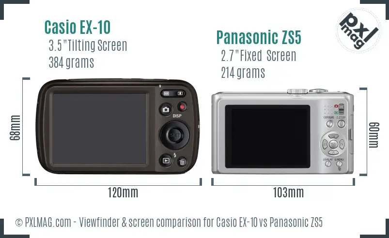 Casio EX-10 vs Panasonic ZS5 Screen and Viewfinder comparison Casio EX-10 vs Panasonic ZS5 Screen and Viewfinder comparison