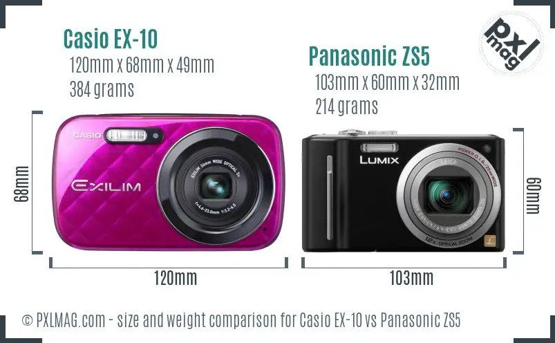 Casio EX-10 vs Panasonic ZS5 size comparison Casio EX-10 vs Panasonic ZS5 size comparison