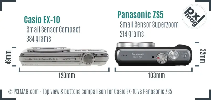 Casio EX-10 vs Panasonic ZS5 top view buttons comparison Casio EX-10 vs Panasonic ZS5 top view buttons comparison