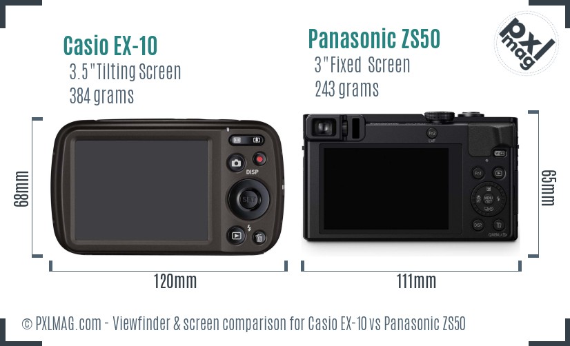 Casio EX-10 vs Panasonic ZS50 Screen and Viewfinder comparison