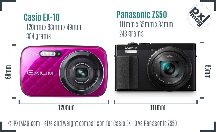 Casio EX-10 vs Panasonic ZS50 size comparison
