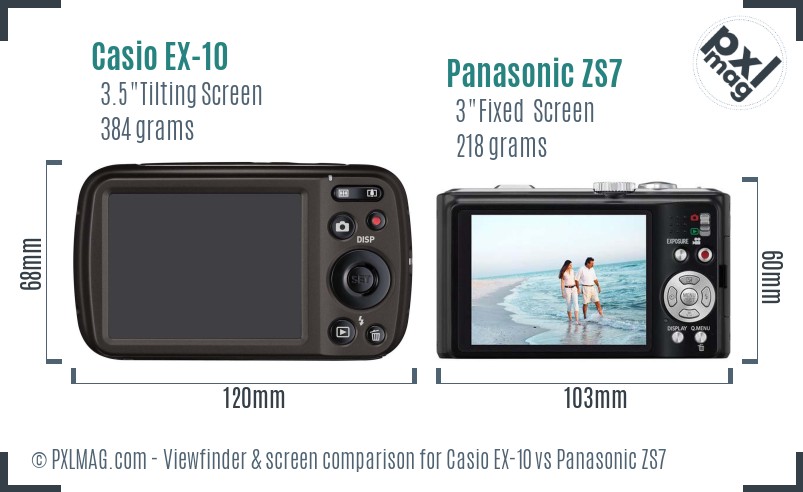 Casio EX-10 vs Panasonic ZS7 Screen and Viewfinder comparison